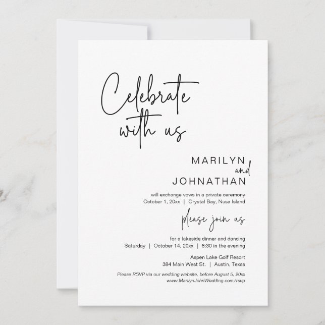 Invitación Feliz Nunca Después De La Cena De Boda Elopement F (Anverso)
