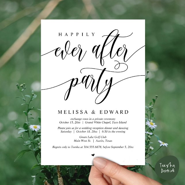 Invitación Feliz Nunca Después De La Cena De Boda Elopement F (Wedding Happily Ever After Party Dinner Brunch Elopement Invitation Card, PDF, White Black)