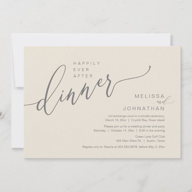 Invitación Feliz Nunca Después De La Cena De Boda Elopement F (Anverso)