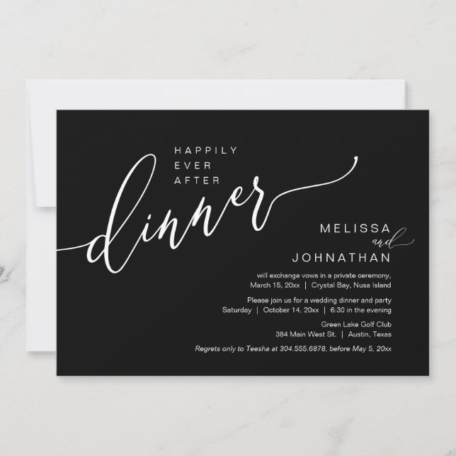 Invitación Feliz Nunca Después De La Cena De Boda Elopement F (Anverso)