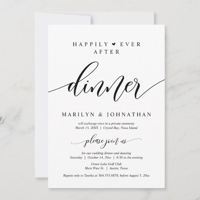 Invitación Feliz Nunca Después De La Cena De Boda Elopement F (Anverso)