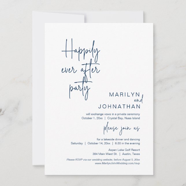 Invitación Feliz Nunca Después De La Cena De Boda Elopement F (Anverso)