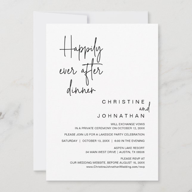 Invitación Feliz Nunca Después De La Cena De Boda Elopement F (Anverso)