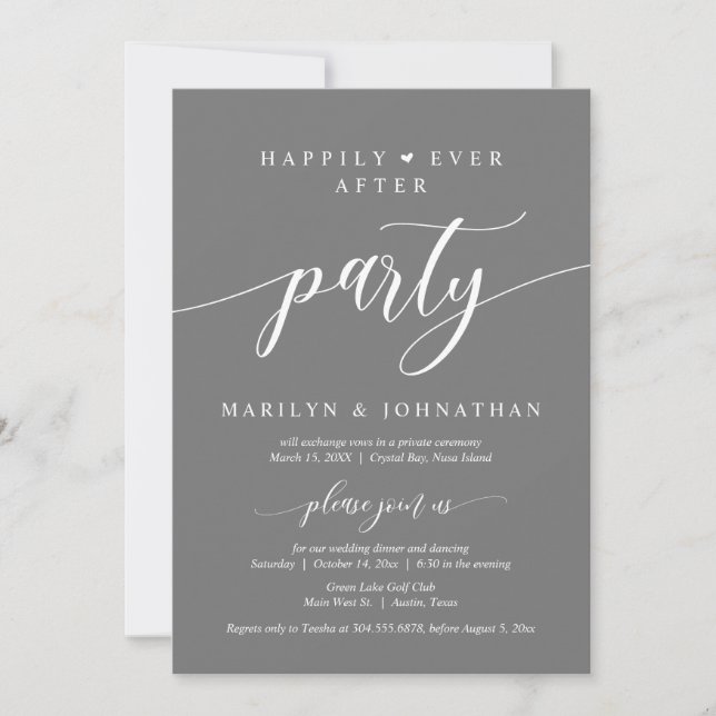 Invitación Feliz Nunca Después De La Cena De Boda Elopement F (Anverso)