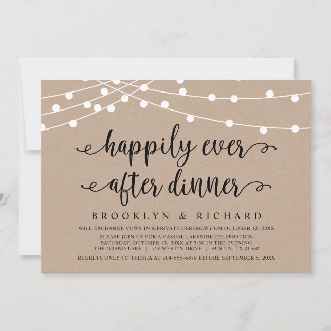 Invitación Feliz Nunca Después De La Cena De Boda Elopement I (Anverso)