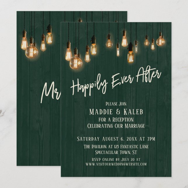 Invitación Feliz Nunca Después De Las Luces Edison De La Made (Anverso / Reverso)