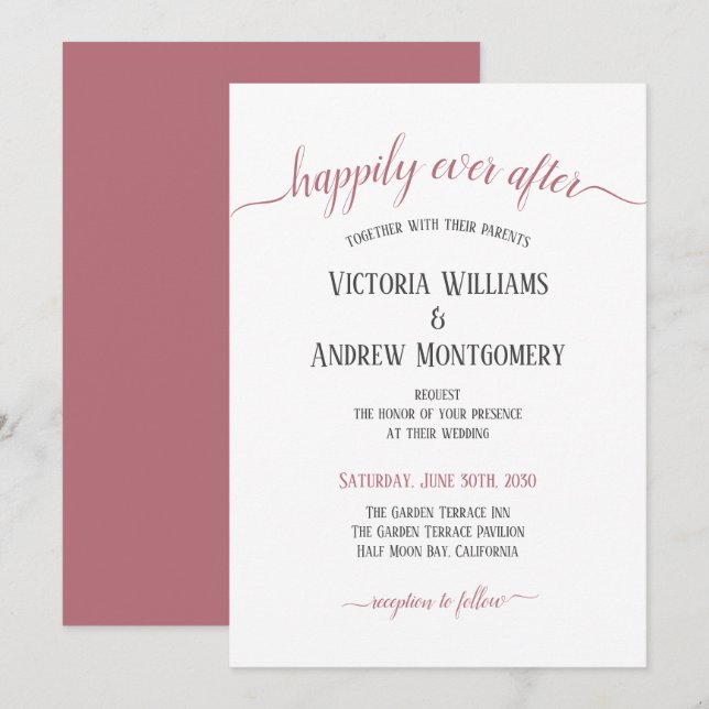 Invitación Feliz Nunca Después De Un Rosa De La Escritura De  (Anverso / Reverso)