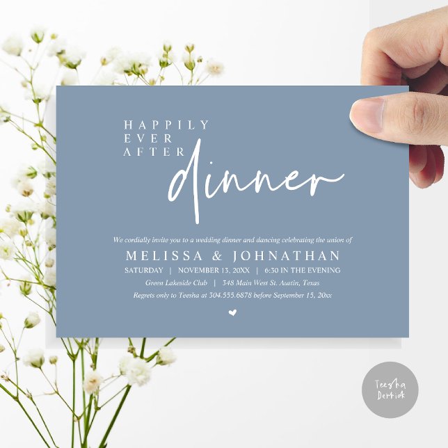 Invitación Feliz Nunca Después Del Baile De Bodas Fiestas De  (Happily Ever After Party, Modern Wedding Dinner Dancing Party Invitation Card, PDF, Dusty Blue)