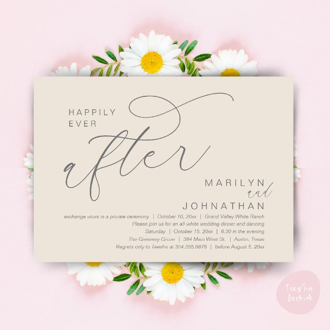 Invitación Feliz Nunca Después Del Baile De Bodas Fiestas De  (Romantic Happily Ever After Wedding Dinner Party Lunch Brunch Invitation PDF Card Cream Grey)