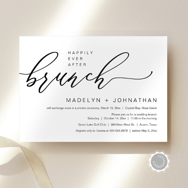 Invitación Feliz Nunca Después Del Boda Elopement Brunch Fies (Happily Ever After Wedding Elopement Brunch Party Invitation Card, Editable, Downloadable, Modern)