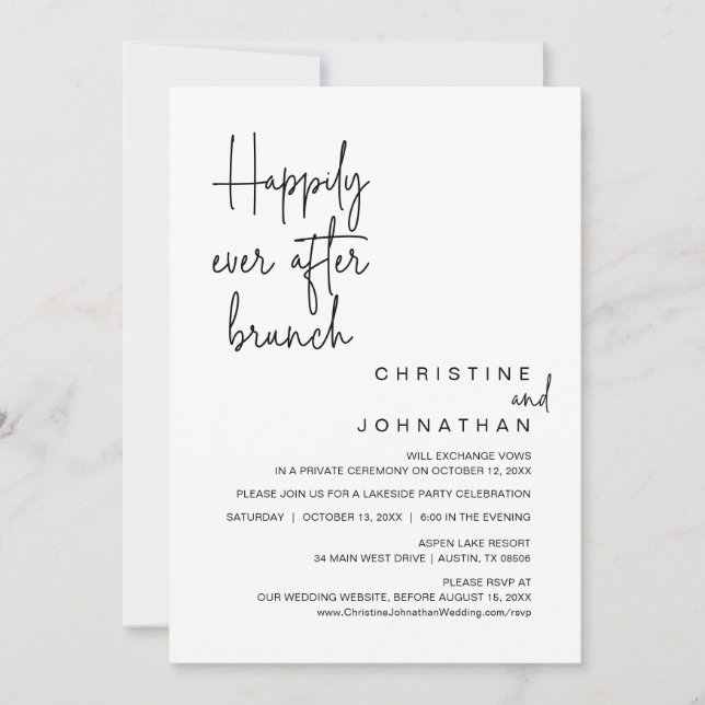 Invitación Feliz Nunca Después Del Brunch De Boda Elopement (Anverso)