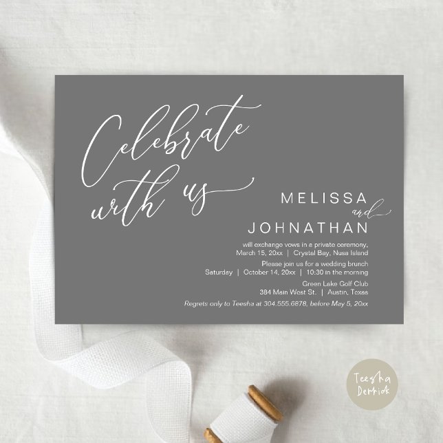 Invitación Feliz Nunca Después Del Brunch De Boda Elopement (Celebrate with us, Nothing Fancy Just Love, Romantic Wedding Brunch Invitation Card PDF Dark Grey)