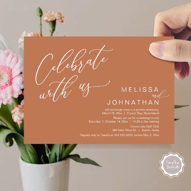 Invitación Feliz Nunca Después Del Brunch De Boda Elopement (Celebrate with us, Nothing Fancy Just Love, Romantic Wedding Brunch Invitation Card PDF Copper Brown)