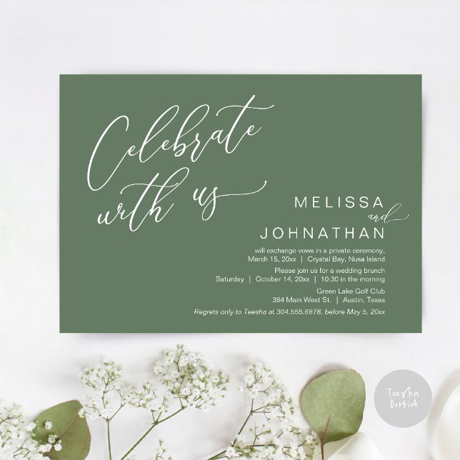Invitación Feliz Nunca Después Del Brunch De Boda Elopement (Celebrate with us, Nothing Fancy Just Love, Romantic Wedding Brunch Invitation Card PDF Sage Green)