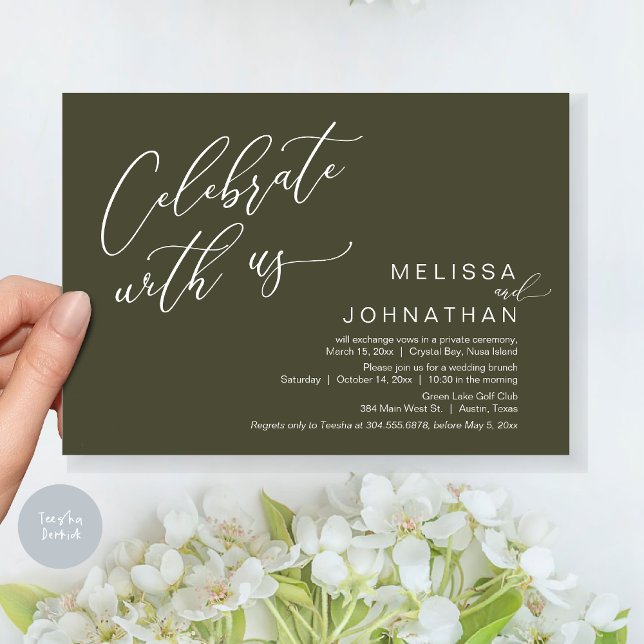Invitación Feliz Nunca Después Del Brunch De Boda Elopement (Celebrate with us, Nothing Fancy Just Love, Romantic Wedding Brunch Invitation Card PDF Olive Green)