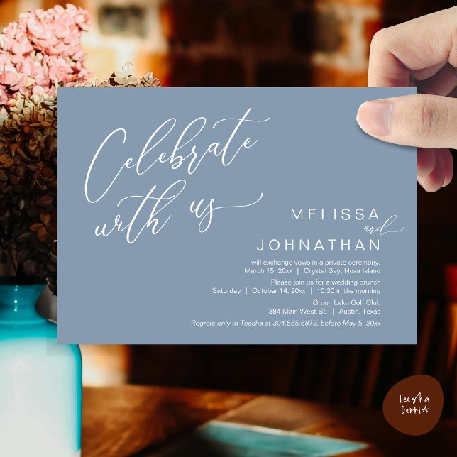 Invitación Feliz Nunca Después Del Brunch De Boda Elopement (Celebrate with us, Nothing Fancy Just Love, Romantic Wedding Brunch Invitation Card PDF Dusty Blue)
