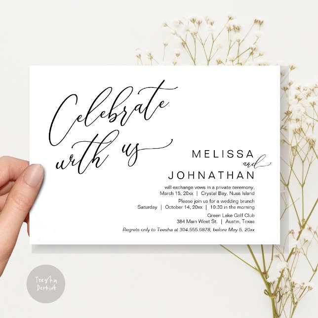 Invitación Feliz Nunca Después Del Brunch De Boda Elopement (Celebrate with us, Nothing Fancy Just Love, Romantic Wedding Brunch Invitation Card PDF Black White)