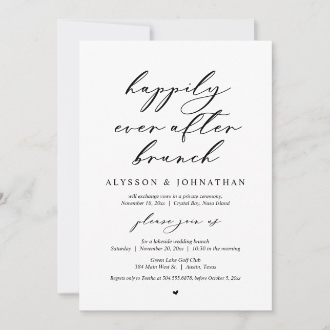 Invitación Feliz Nunca Después Del Brunch De Boda Elopement (Anverso)