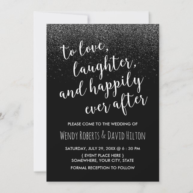 Invitación Feliz Nunca Después Del Purpurina Negro Boda Moder (Anverso)