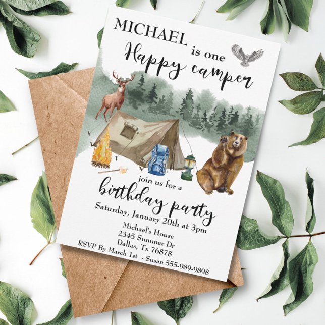 Invitación Feliz Oso Forestal de Cumpleaños de Camper (Subido por el creador)
