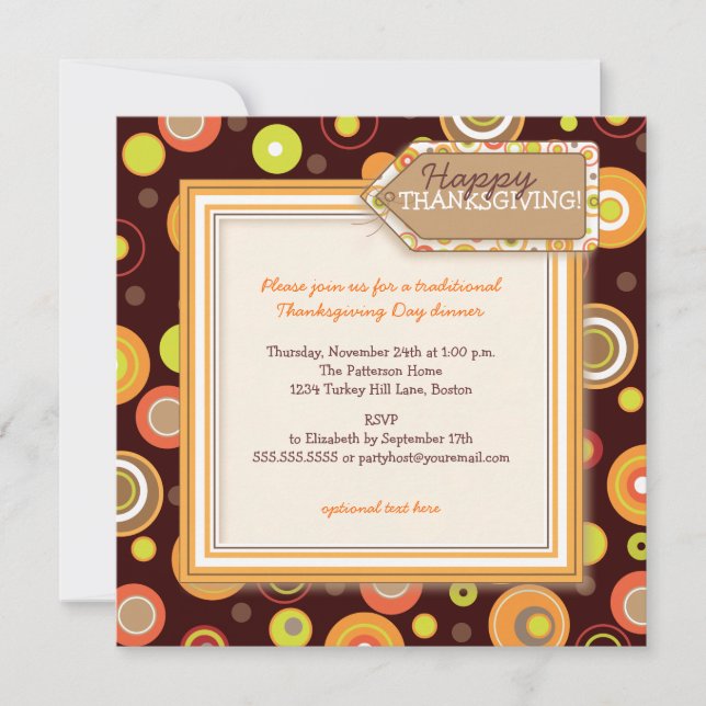 Invitación Feliz otoño a la cena retro de Acción de Gracias (Anverso)