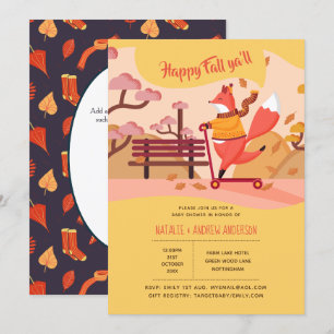 Invitación Feliz otoño, Fox Hygge Folk Art Baby Shower