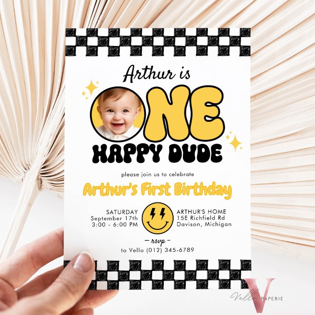 Invitación FELIZ OTRO HAPPY DUDE Foto Groovy Cumpleaños (Subido por el creador)