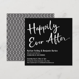 Invitación Feliz para Siempre Blanco sobre Negro Fiesta de Bo