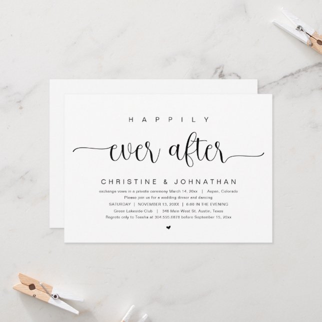 Invitación Feliz para siempre, Boda Elopement Fiesta (Anverso/Reverso In Situ)