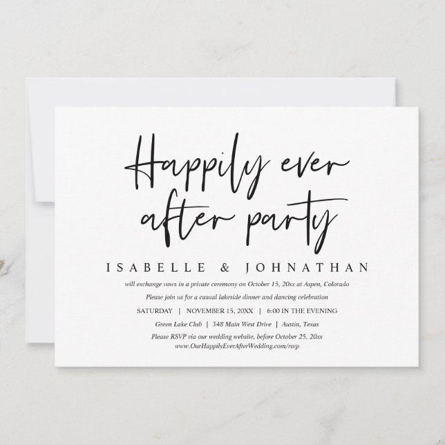 Invitación Feliz para Siempre Boda Informal Fiesta de Evasión (Anverso)
