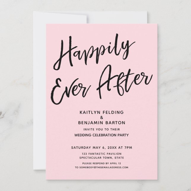 Invitación Feliz para Siempre Boda Informal Fiesta Rosa Claro (Anverso)