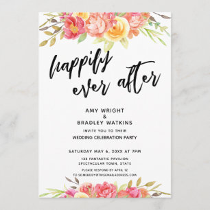 Invitación Feliz para Siempre Brillo Floral Recepción de Boda