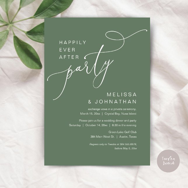 Invitación Feliz para siempre después de la Fiesta, la cena B (Happily Ever After Party, Romantic Wedding Dinner and Dancing Invitation Card, PDF, in Sage Green)