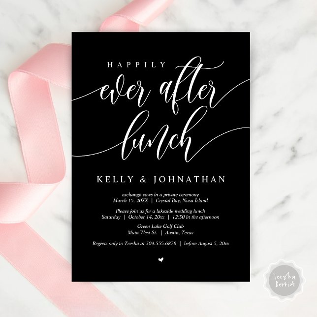 Invitación Feliz para siempre después del almuerzo Boda, en n (Happily Ever After Wedding Lunch Invitation Card, PDF, Modern Calligraphy, in Classy Black)