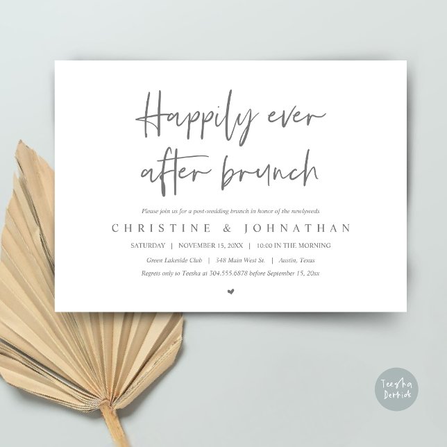 Invitación Feliz para siempre después del brunch, después de  (Happily ever after brunch party, post wedding invitation card, pdf, in timeless dark grey)