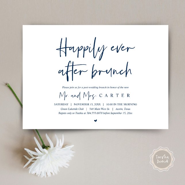 Invitación Feliz para siempre después del brunch, Moderno pos (Happily ever after brunch, Modern post wedding Invitation Card, PDF, in timeless Navy Blue)