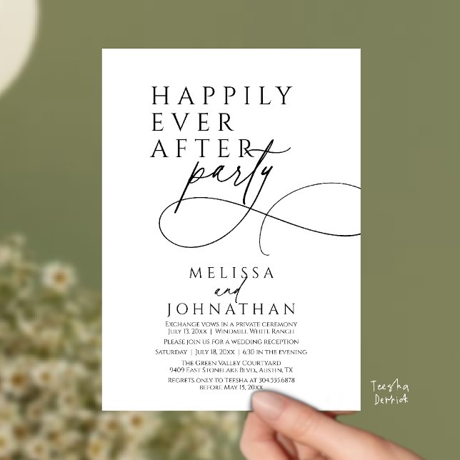 Invitación Feliz Para Siempre Fiesta de Boda Moderna y Elegan (Happily Ever After Modern Elegant Wedding Reception Party Invitation Card in Black and white)