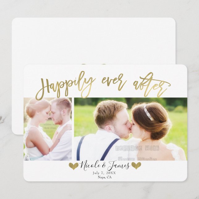 Invitación Feliz para Siempre Gold 2 Compromiso de Boda Fotog (Anverso / Reverso)