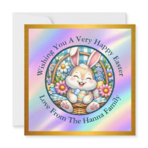 Feliz Pascua con conejito lindo, huevos y floral