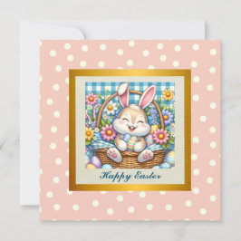 Invitación Feliz Pascua con conejo lindo, huevos y floral
