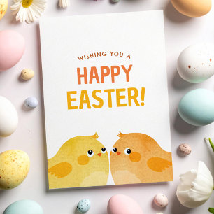 Invitación Feliz Pascua con dos pequeños pollitos de acuarela