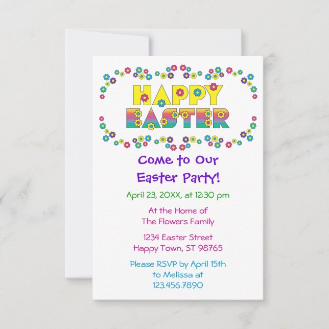 Invitación Feliz Pascua con flores (Anverso)
