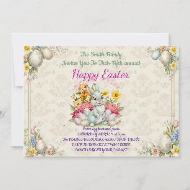 Invitación Feliz Pascua Conejito Lindo (Anverso)
