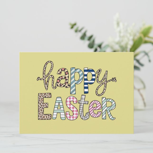 Invitación Feliz Pascua Conejo Floral Lindo Primavera Leopard (Anverso de pie)