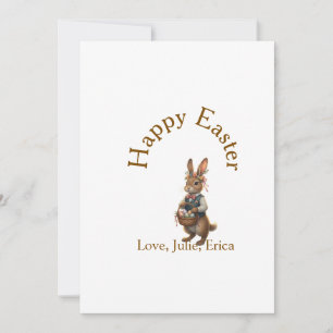 Invitación Feliz Pascua conejo marrón con huevos amor añadir 