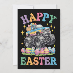 Invitación Feliz Pascua Divertido Camión Monstruo Aplasta Hue