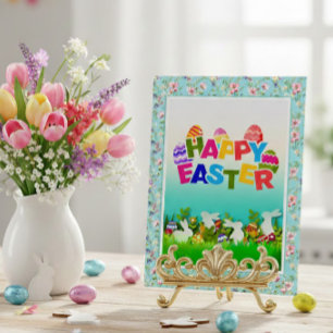 Invitación Feliz Pascua Floral y jardín de conejos estilo 3D