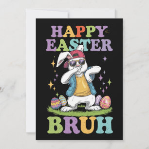 Invitación Feliz Pascua Hermano Conejo Bailarín Divertido
