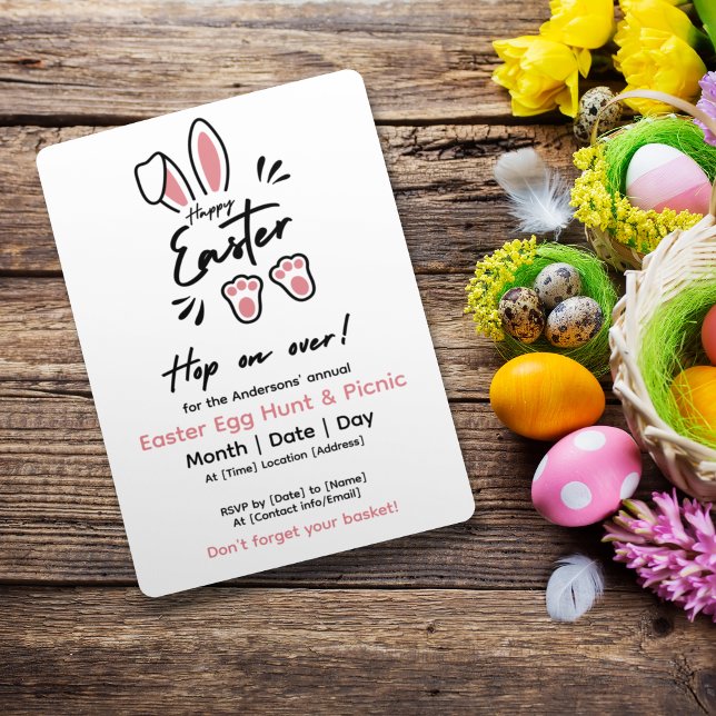 Invitación Feliz Pascua Moderna Conejo Pastel Rosa (Subido por el creador)
