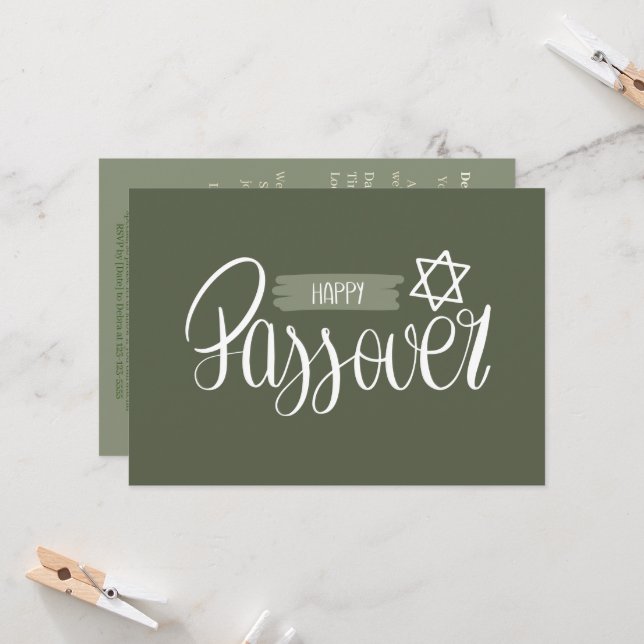 Invitación Feliz Pascua | Seder Pesach Verde Sólido (Anverso/Reverso In Situ)